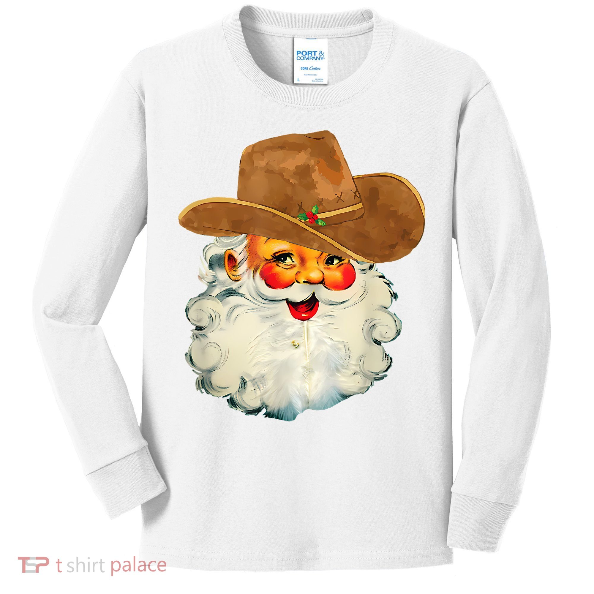 Santa Cowboy Western Christmas Xmas Holiday Pajamas Kids Long Sleeve Shirt