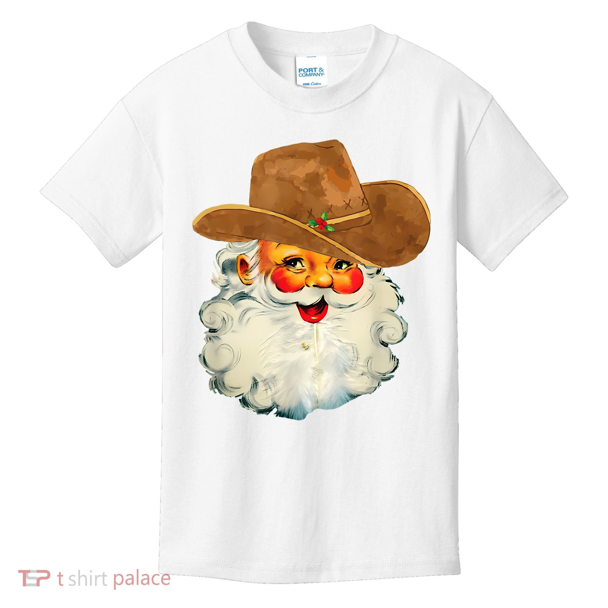 Santa Cowboy Western Christmas Xmas Holiday Pajamas Kids T-Shirt