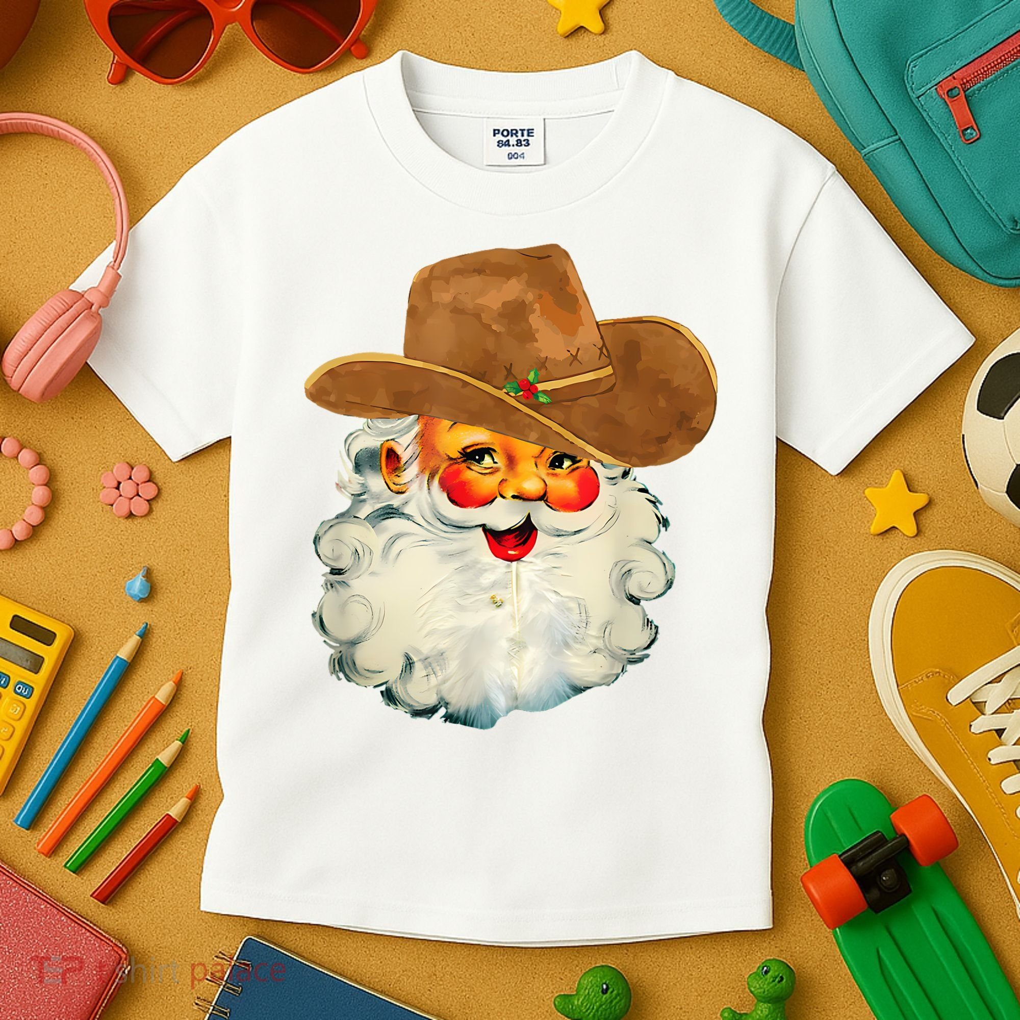 Santa Cowboy Western Christmas Xmas Holiday Pajamas Kids T-Shirt