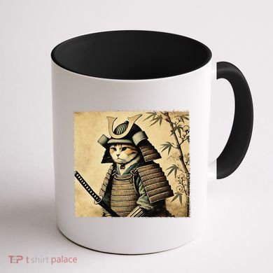 Samurai Cat Warrior Vintage Japanese Art Samurai Armor Coffee Mug back