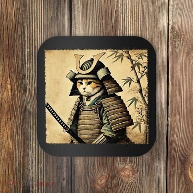 Samurai Cat Warrior Vintage Japanese Art Samurai Armor Coaster