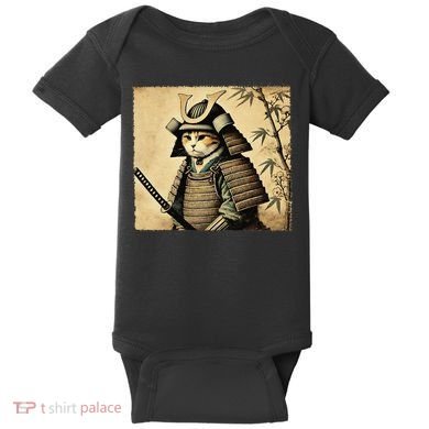 Samurai Cat Warrior Vintage Japanese Art Samurai Armor Baby Bodysuit