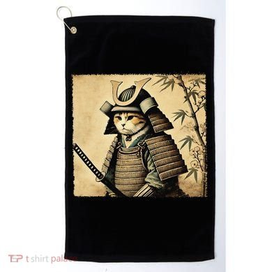 Samurai Cat Warrior Vintage Japanese Art Samurai Armor Golf Towel