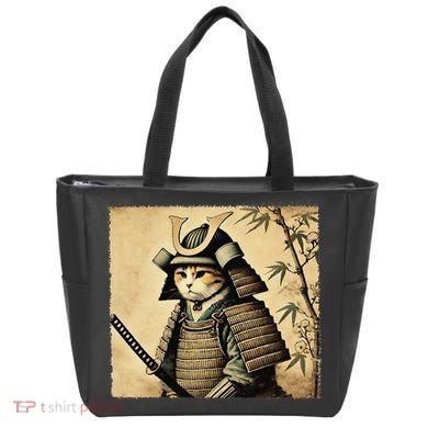 Samurai Cat Warrior Vintage Japanese Art Samurai Armor Tote Bag