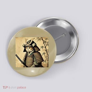 Samurai Cat Warrior Vintage Japanese Art Samurai Armor Button