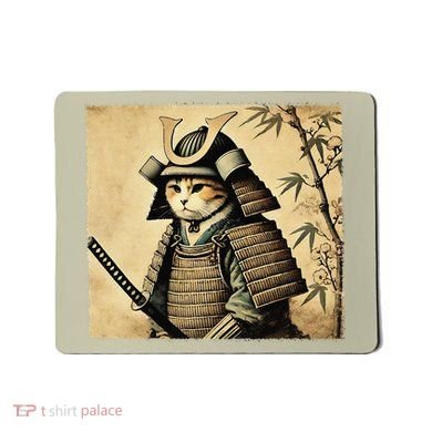 Samurai Cat Warrior Vintage Japanese Art Samurai Armor Mousepad