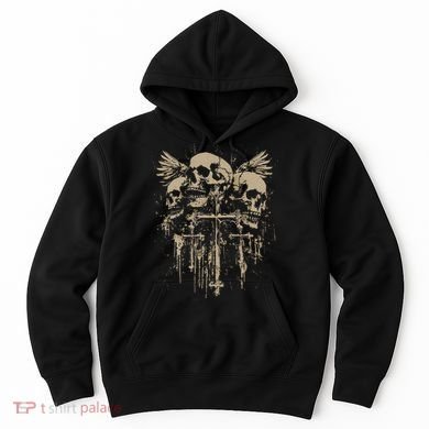 Skull Cross Wings Goth Alt Grunge Gothic Emo Aesthetic Hoodie