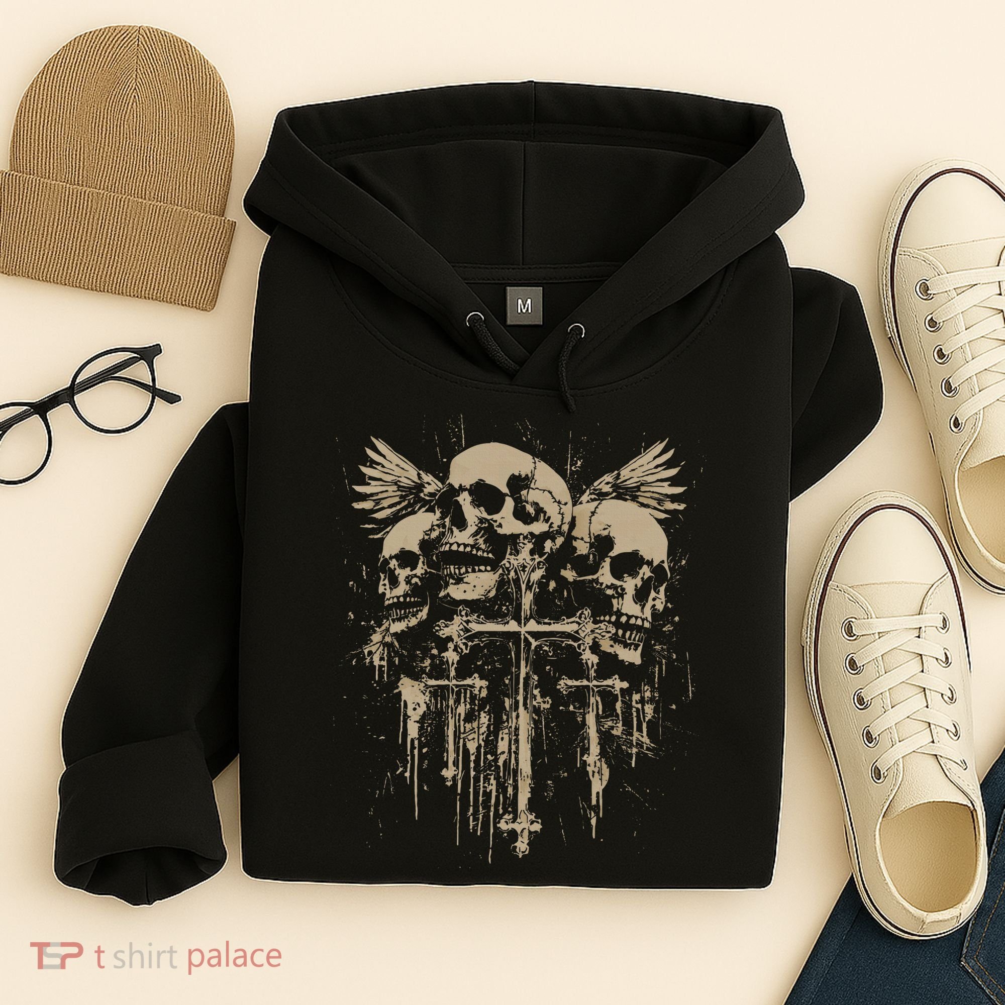 Skull Cross Wings Goth Alt Grunge Gothic Emo Aesthetic Hoodie