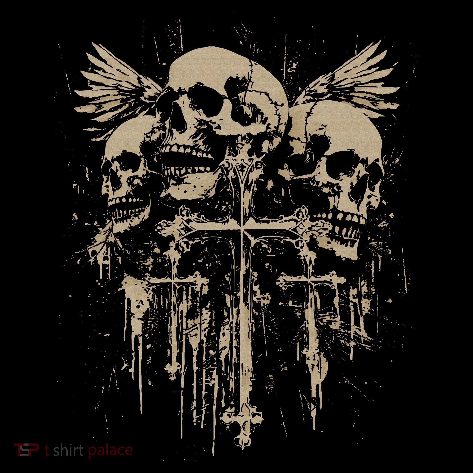 Skull Cross Wings Goth Alt Grunge Gothic Emo Aesthetic Long Sleeve Shirt