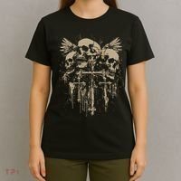 Skull Cross Wings Goth Alt Grunge Gothic Emo Aesthetic T-Shirt thumb 4