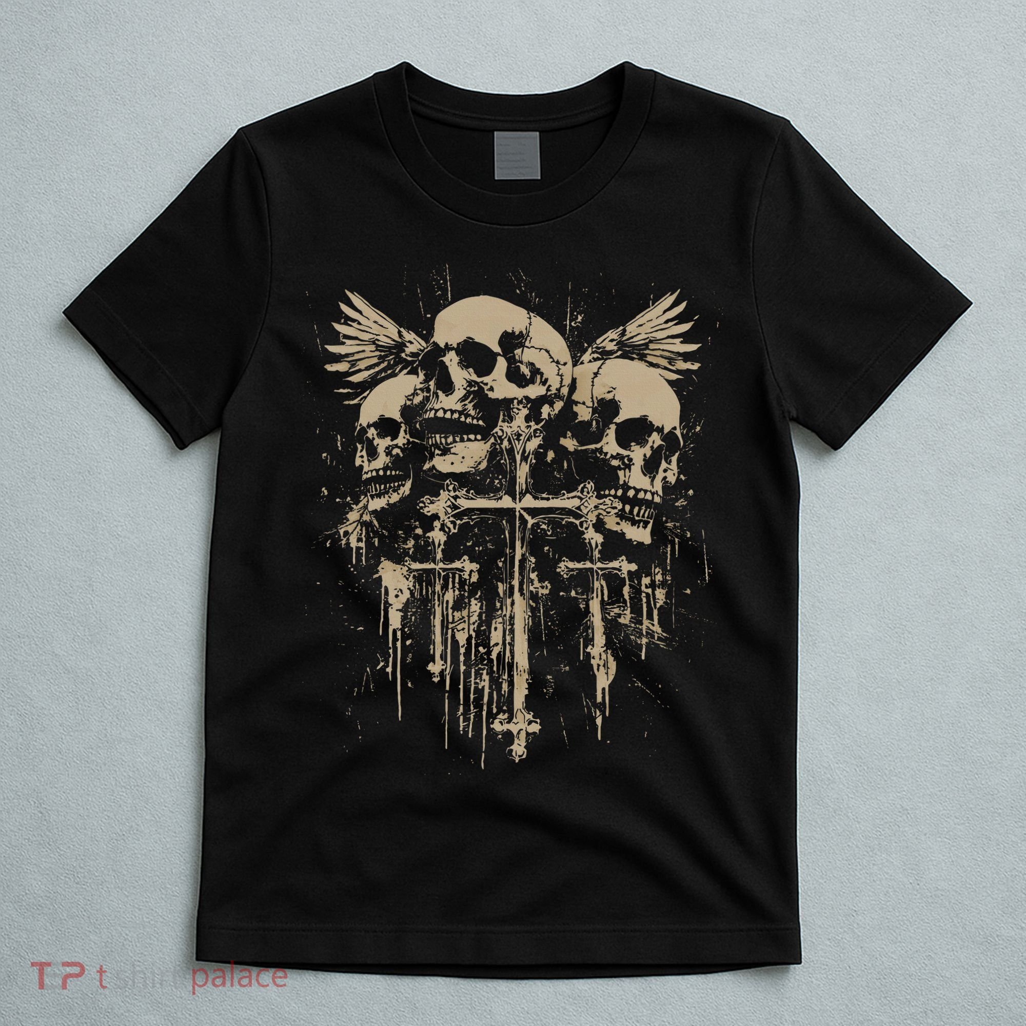 Skull Cross Wings Goth Alt Grunge Gothic Emo Aesthetic T-Shirt