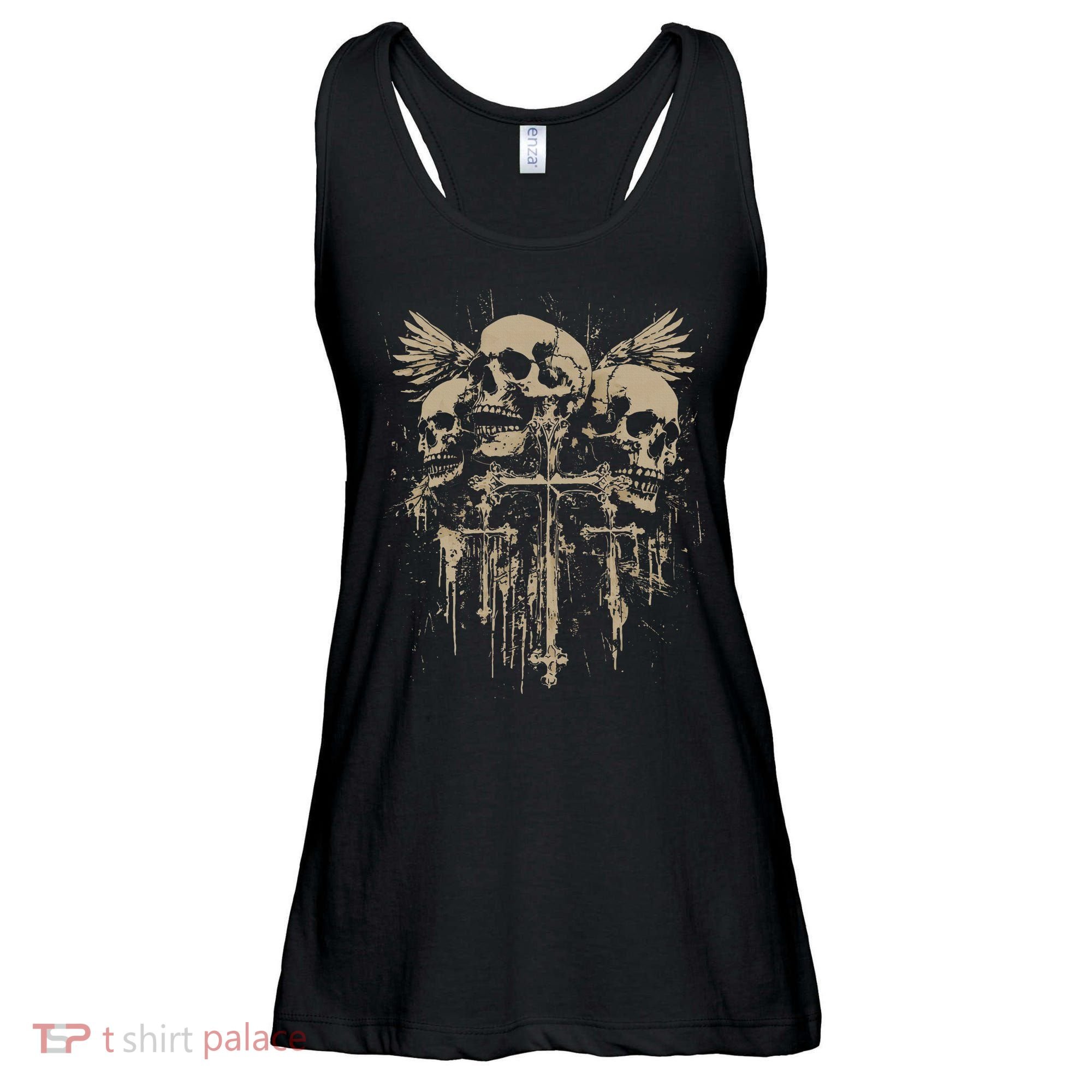 Skull Cross Wings Goth Alt Grunge Gothic Emo Aesthetic Ladies Essential Flowy Tank