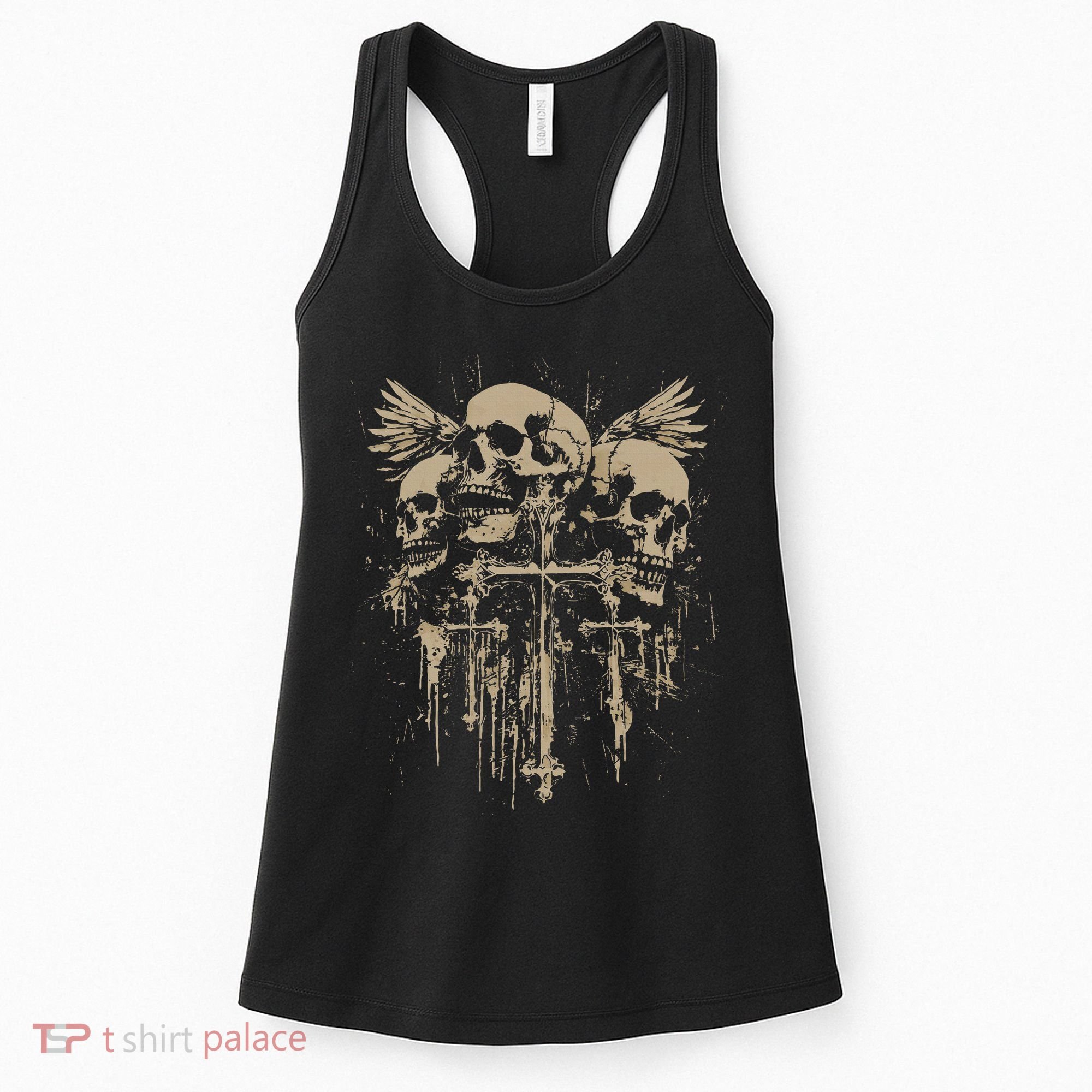 Skull Cross Wings Goth Alt Grunge Gothic Emo Aesthetic Women's Tank Top