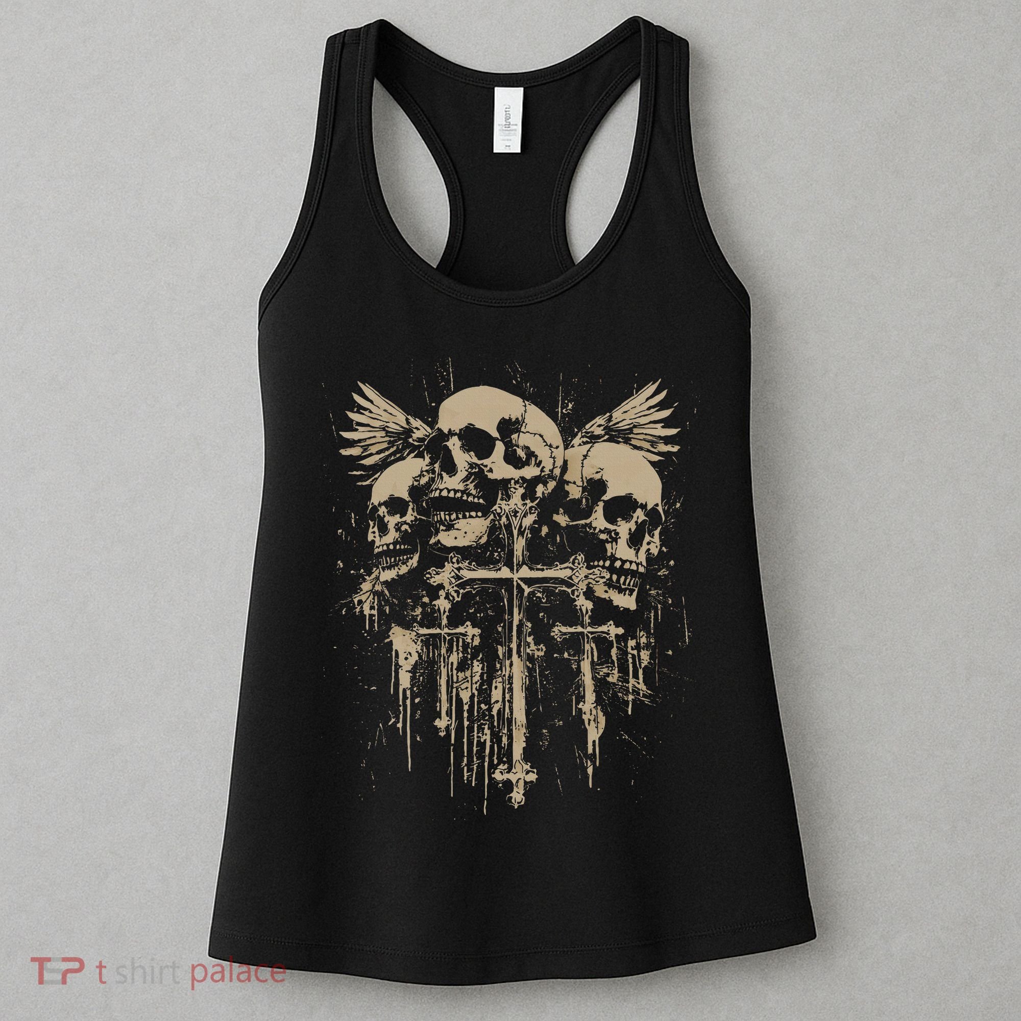 Skull Cross Wings Goth Alt Grunge Gothic Emo Aesthetic Women's Tank Top