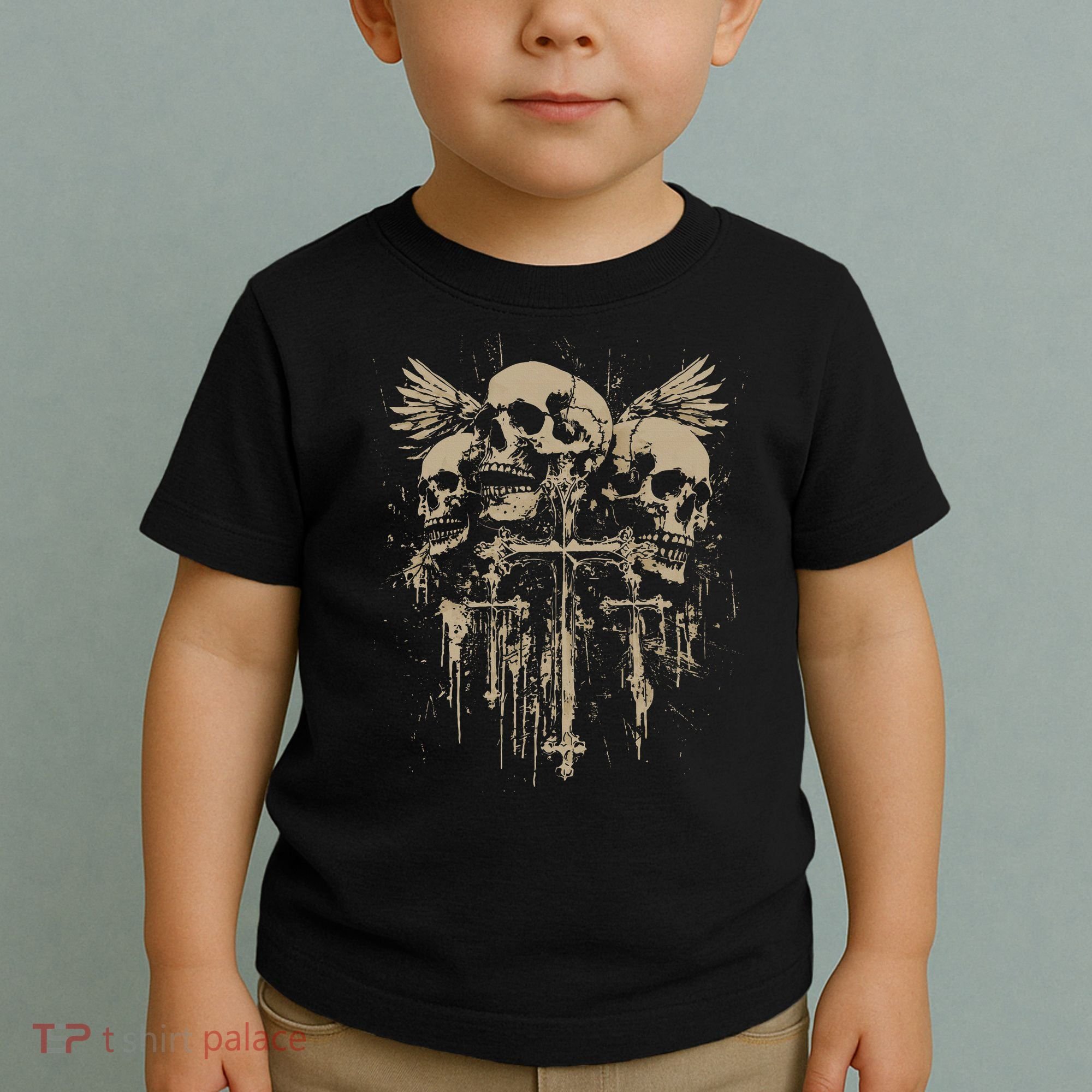 Skull Cross Wings Goth Alt Grunge Gothic Emo Aesthetic Toddler T-Shirt