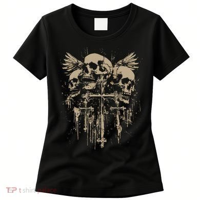 Skull Cross Wings Goth Alt Grunge Gothic Emo Aesthetic Women's T-Shirt