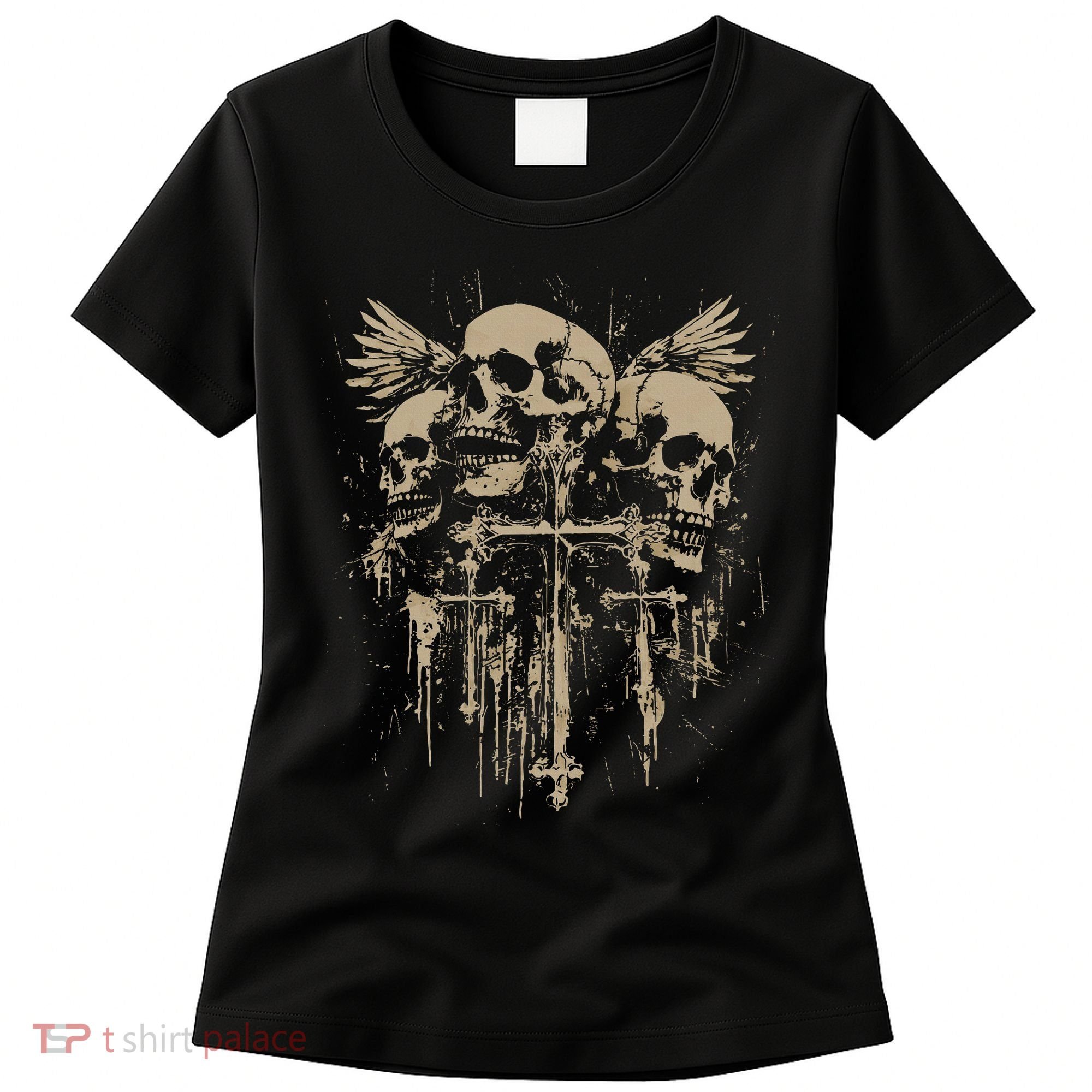Skull Cross Wings Goth Alt Grunge Gothic Emo Aesthetic Women's T-Shirt