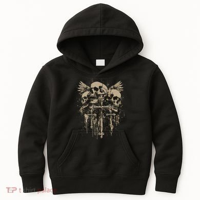 Skull Cross Wings Goth Alt Grunge Gothic Emo Aesthetic Kids Hoodie