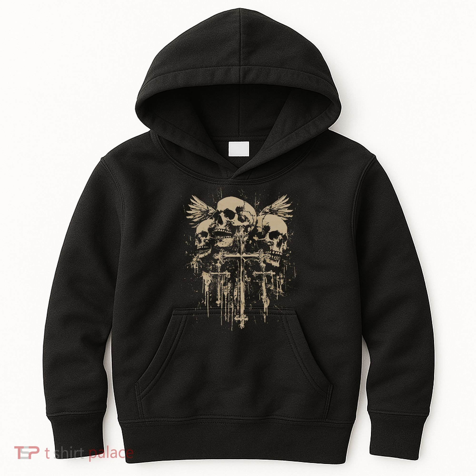 Skull Cross Wings Goth Alt Grunge Gothic Emo Aesthetic Kids Hoodie