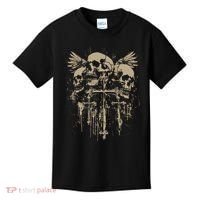 Skull Cross Wings Goth Alt Grunge Gothic Emo Aesthetic Kids T-Shirt thumb 0