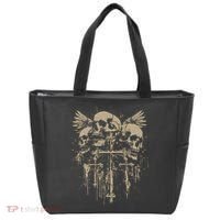 Skull Cross Wings Goth Alt Grunge Gothic Emo Aesthetic Tote Bag thumb 0