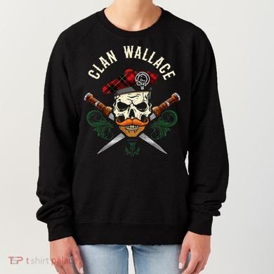 Scottish Clan Wallace Surname Skull Dirks Tartan Badge Women's Sweatshirt