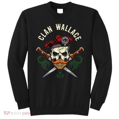 Scottish Clan Wallace Surname Skull Dirks Tartan Badge Sweatshirt