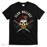 Scottish Clan Wallace Surname Skull Dirks Tartan Badge T-Shirt thumb 0