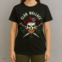 Scottish Clan Wallace Surname Skull Dirks Tartan Badge T-Shirt thumb 4