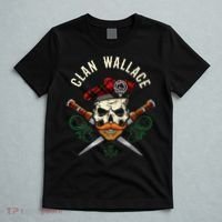 Scottish Clan Wallace Surname Skull Dirks Tartan Badge T-Shirt thumb 5