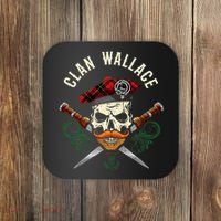 Scottish Clan Wallace Surname Skull Dirks Tartan Badge Coaster thumb 0