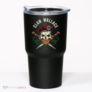Scottish Clan Wallace Surname Skull Dirks Tartan Badge Tumbler