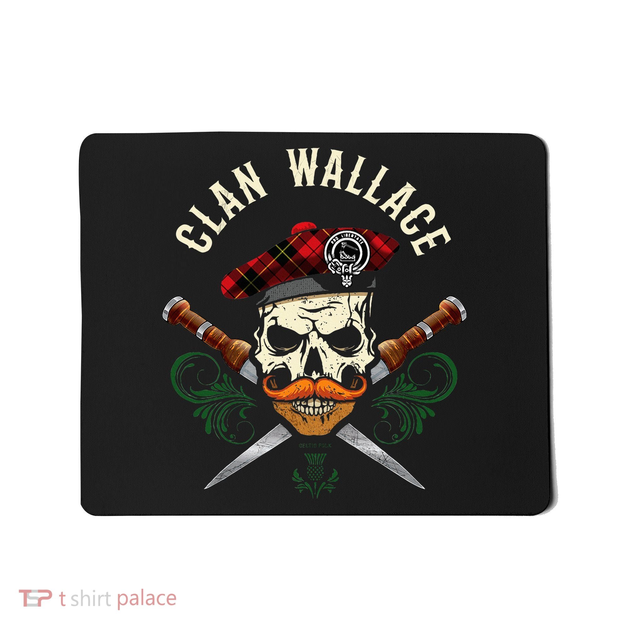 Scottish Clan Wallace Surname Skull Dirks Tartan Badge Mousepad