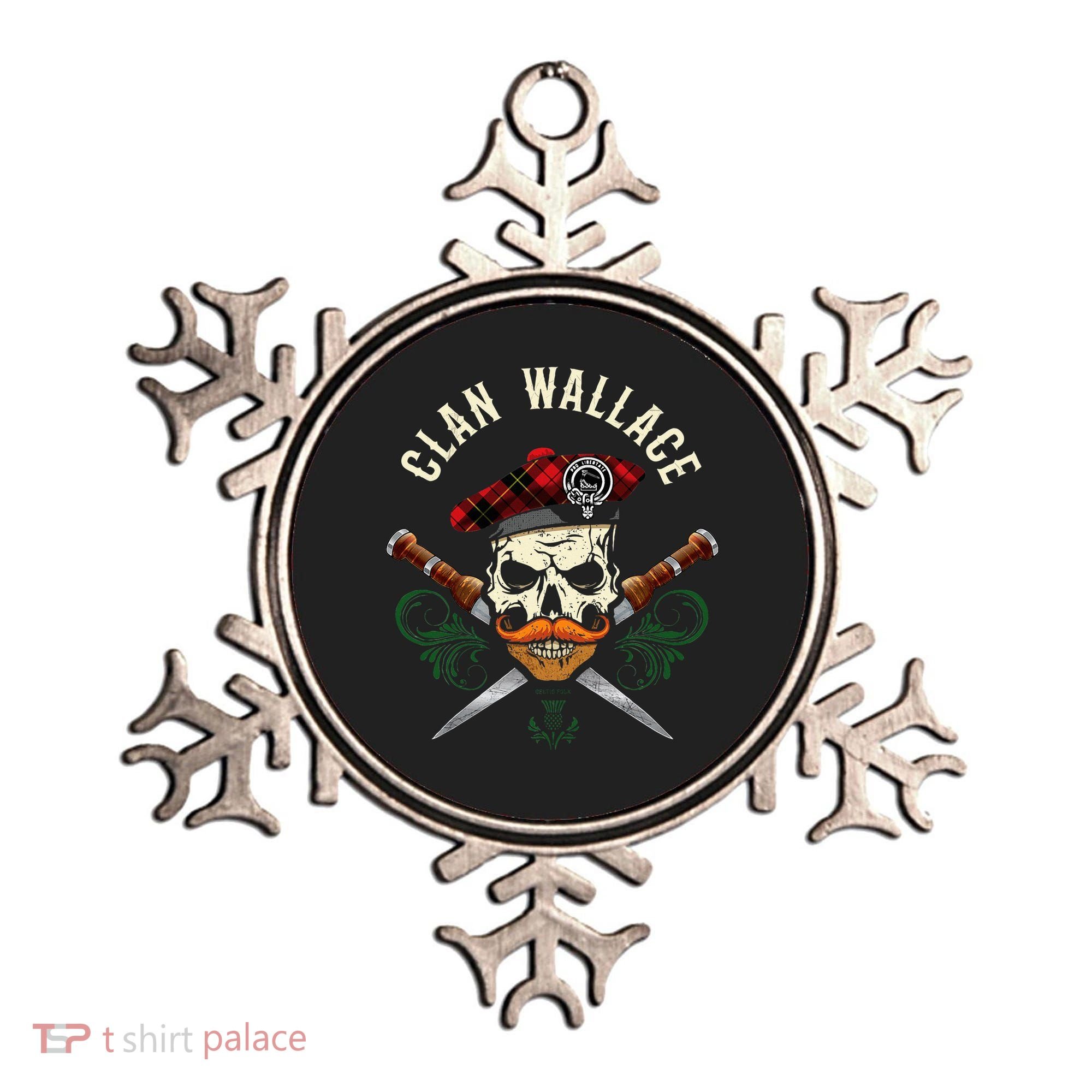 Scottish Clan Wallace Surname Skull Dirks Tartan Badge Ornament