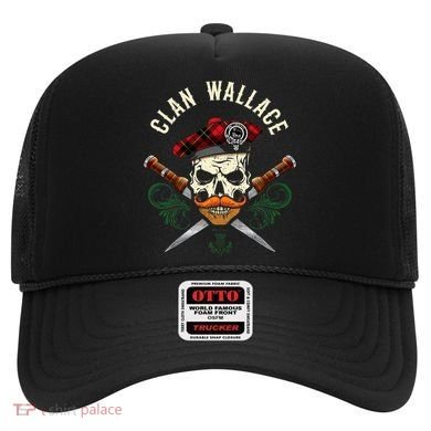 Scottish Clan Wallace Surname Skull Dirks Tartan Badge Hat