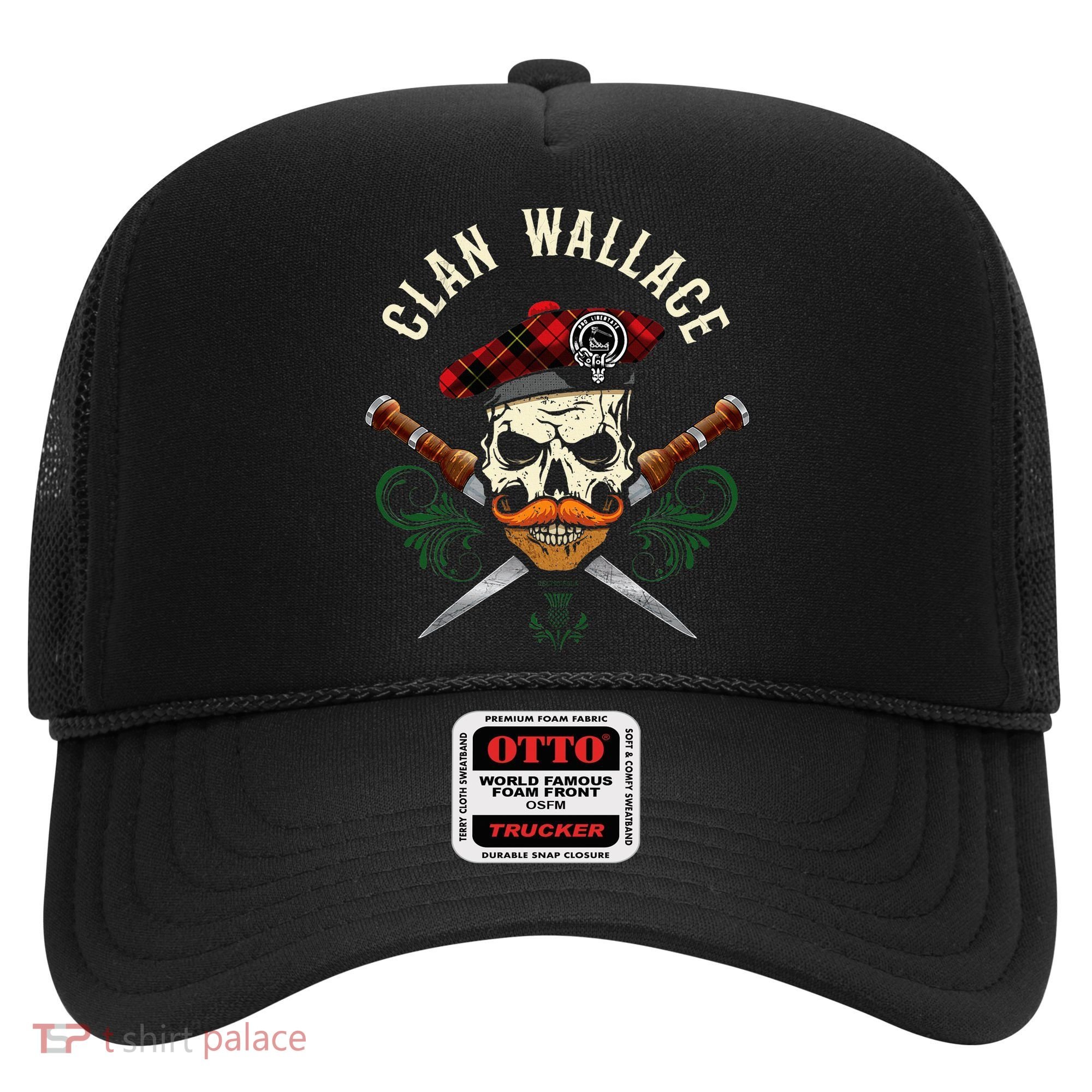 Scottish Clan Wallace Surname Skull Dirks Tartan Badge Hat