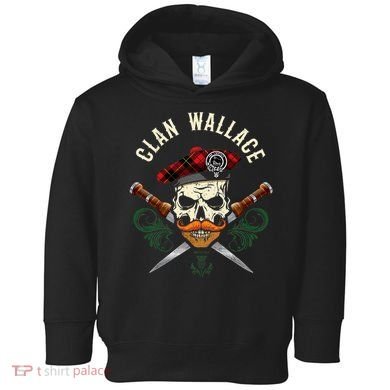 Scottish Clan Wallace Surname Skull Dirks Tartan Badge Toddler Hoodie