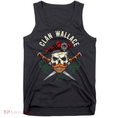 Scottish Clan Wallace Surname Skull Dirks Tartan Badge Tank Top