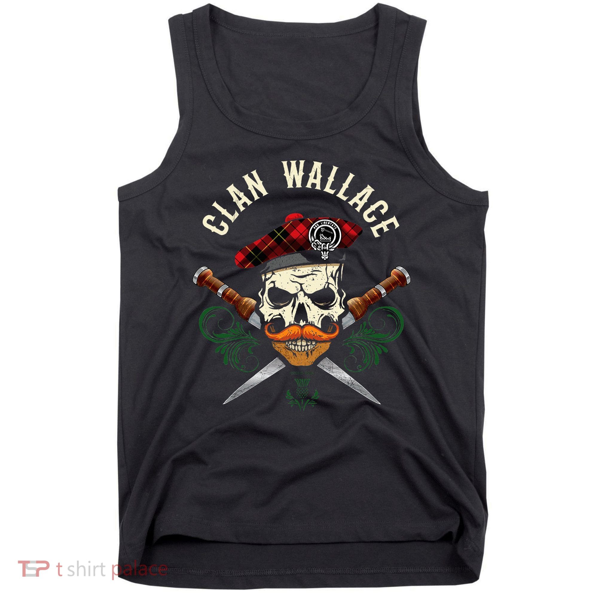 Scottish Clan Wallace Surname Skull Dirks Tartan Badge Tank Top