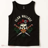 Scottish Clan Wallace Surname Skull Dirks Tartan Badge Tank Top thumb 2