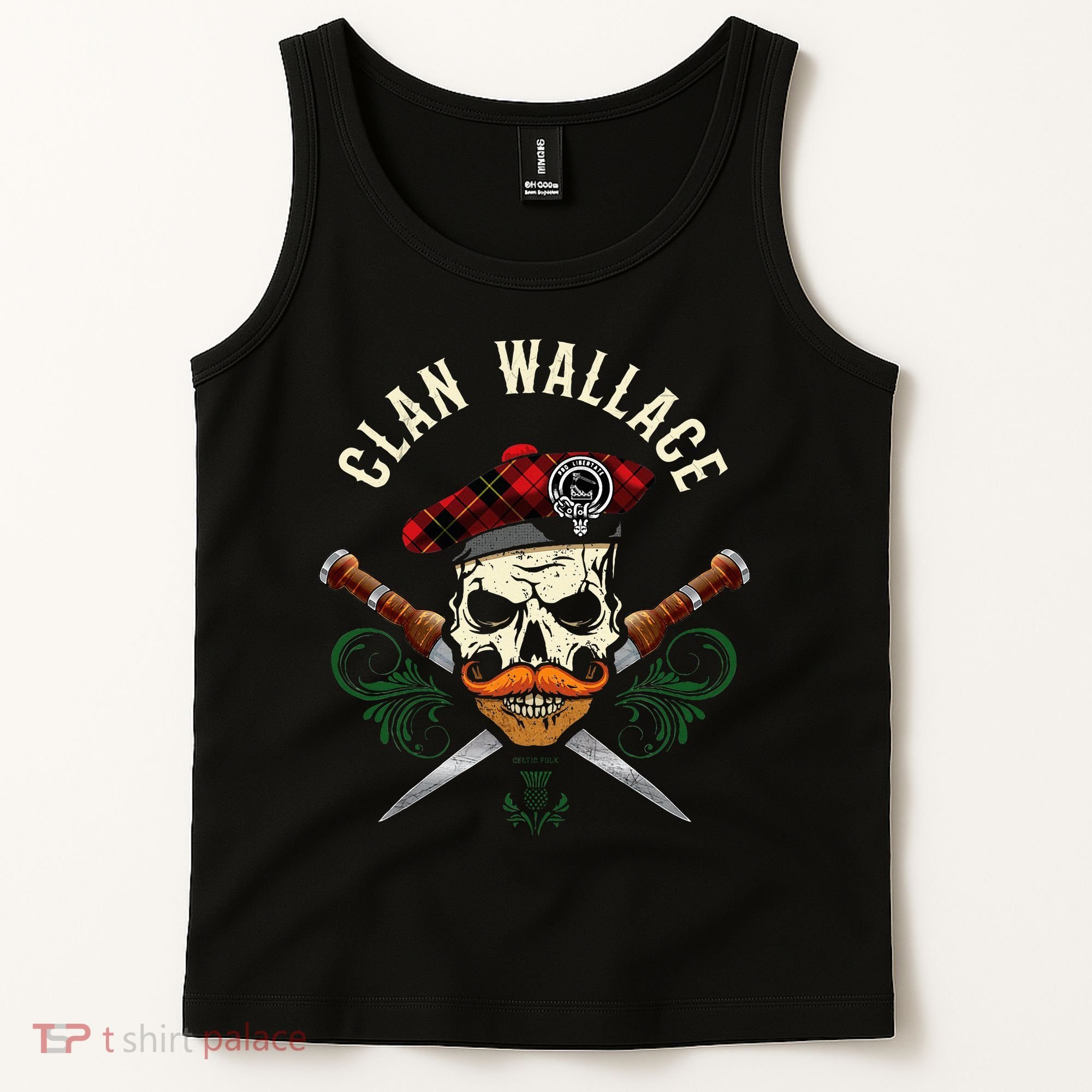 Scottish Clan Wallace Surname Skull Dirks Tartan Badge Tank Top