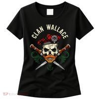 Scottish Clan Wallace Surname Skull Dirks Tartan Badge Women's T-Shirt thumb 0