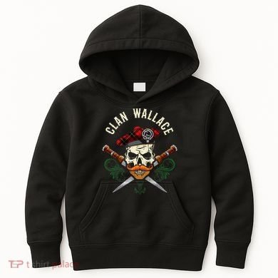 Scottish Clan Wallace Surname Skull Dirks Tartan Badge Kids Hoodie