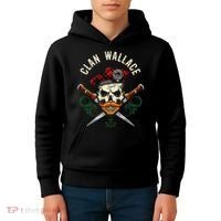 Scottish Clan Wallace Surname Skull Dirks Tartan Badge Kids Hoodie thumb 4