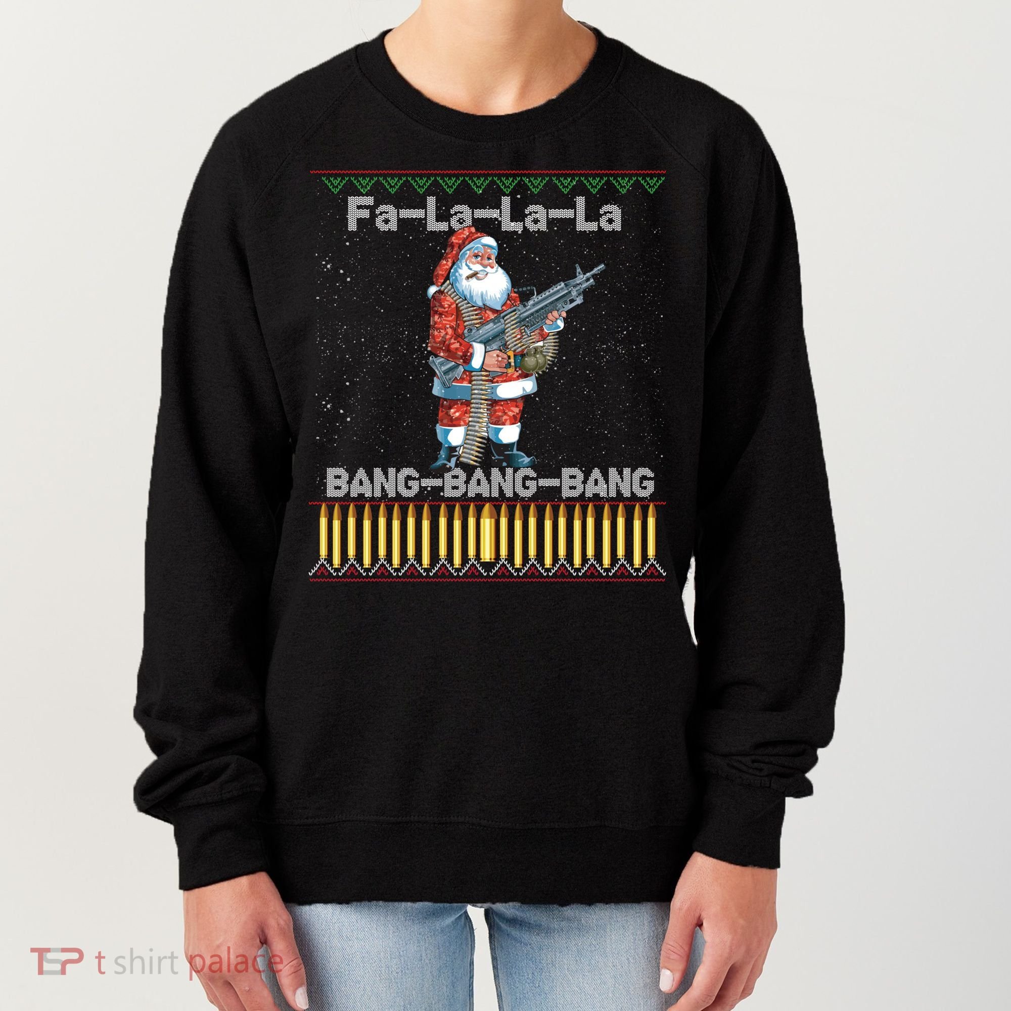 Santa Claus With A Big Gun Singing Christmas Song Funny Ugly Funny Gift Women's Sweatshirt