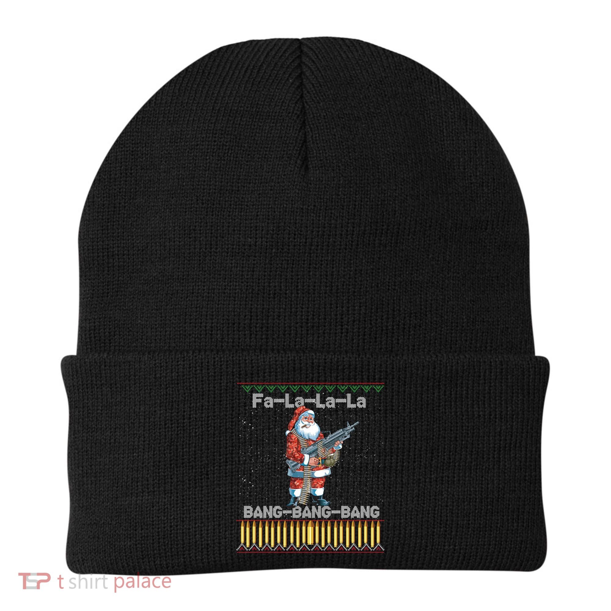 Santa Claus With A Big Gun Singing Christmas Song Funny Ugly Funny Gift Beanie