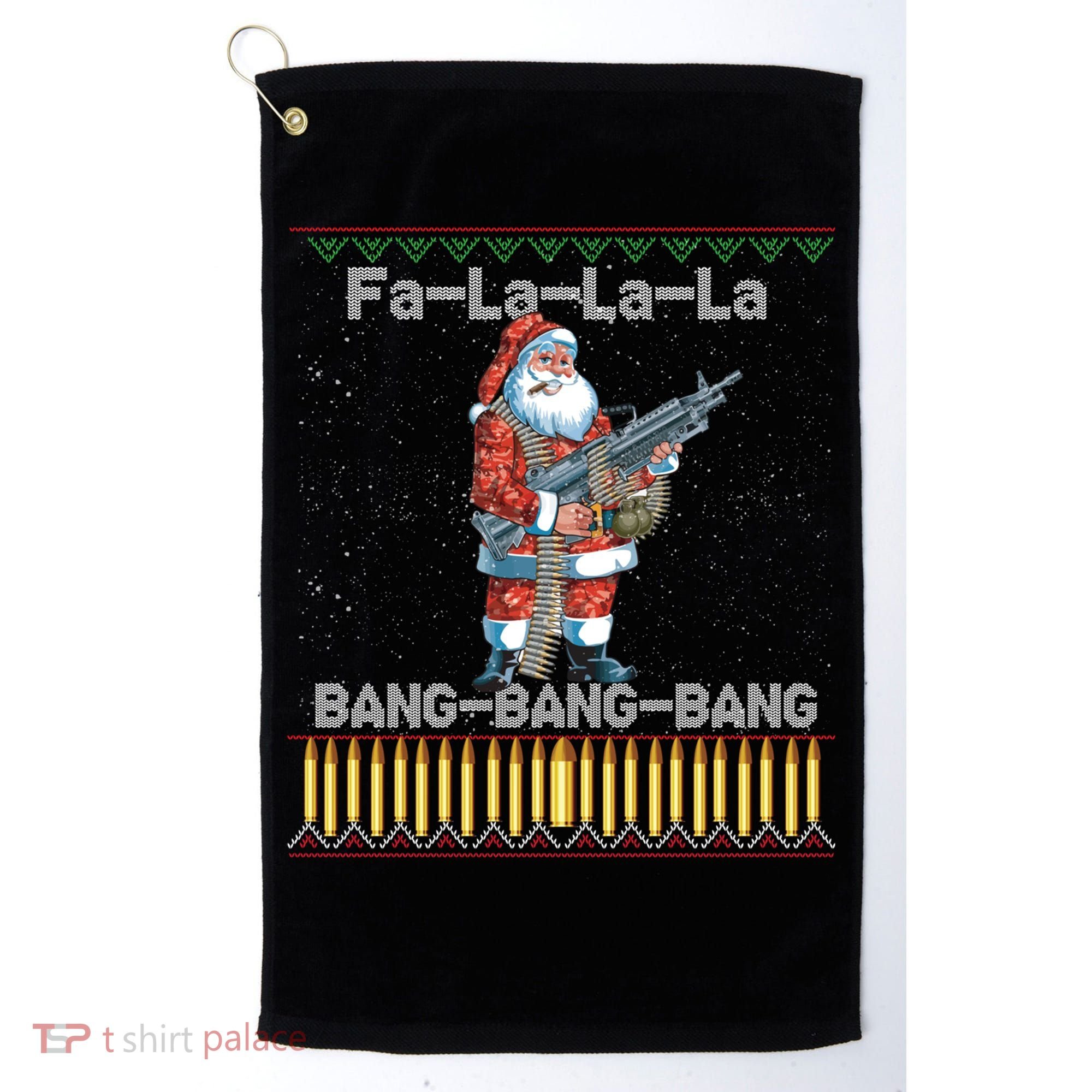 Santa Claus With A Big Gun Singing Christmas Song Funny Ugly Funny Gift Golf Towel
