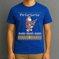 Santa Claus With A Big Gun Singing Christmas Song Funny Ugly Funny Gift T-Shirt thumb 3