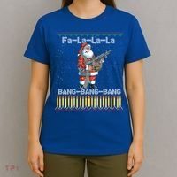 Santa Claus With A Big Gun Singing Christmas Song Funny Ugly Funny Gift T-Shirt thumb 4