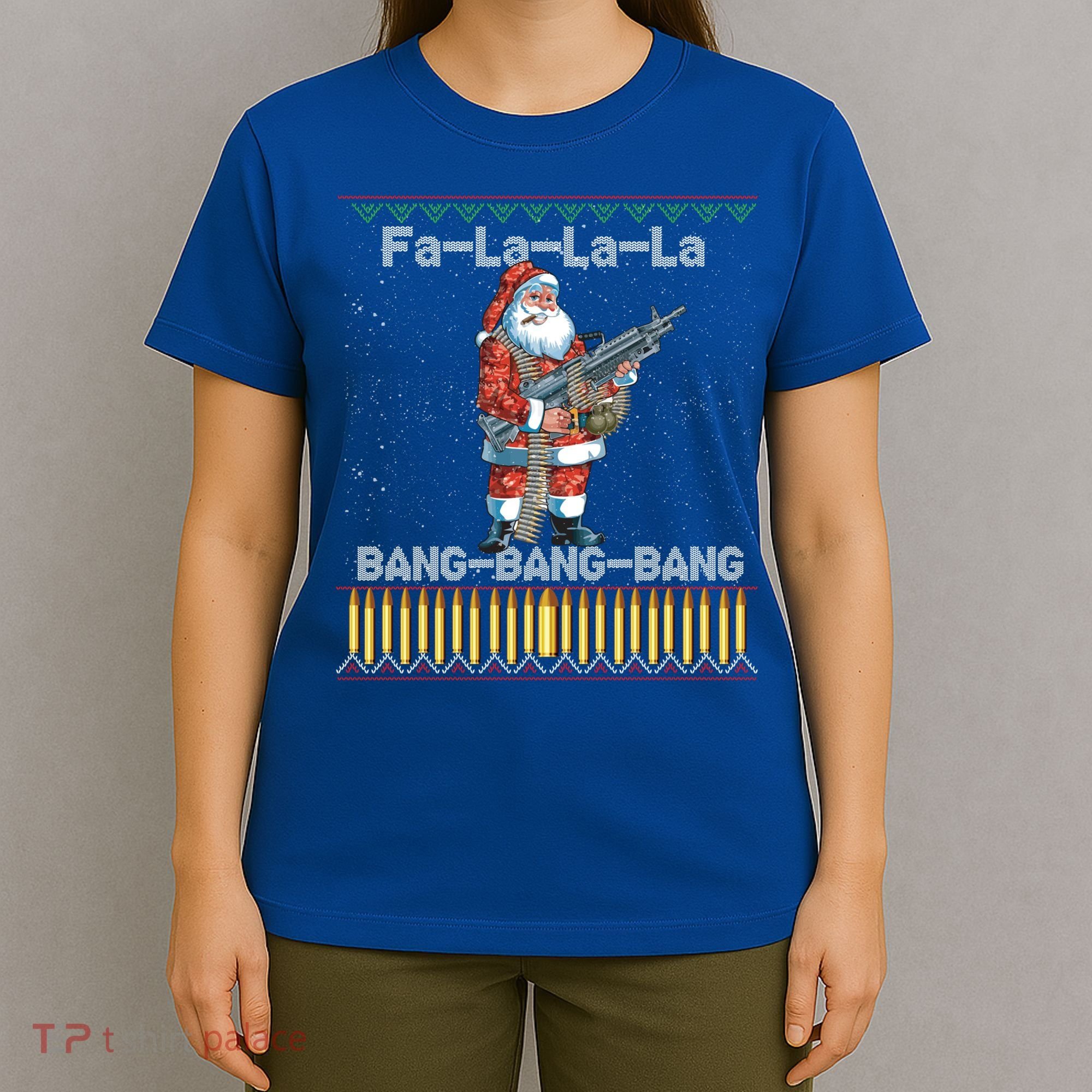 Santa Claus With A Big Gun Singing Christmas Song Funny Ugly Funny Gift T-Shirt